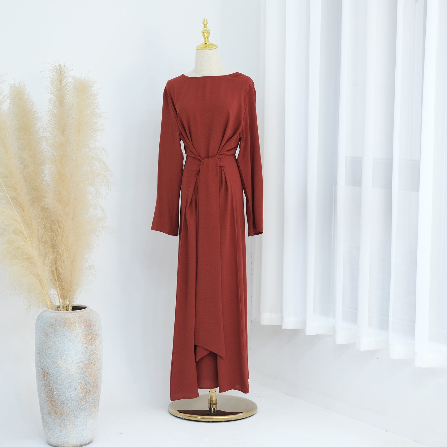 MS587#Elegante vestido abaya con cordones