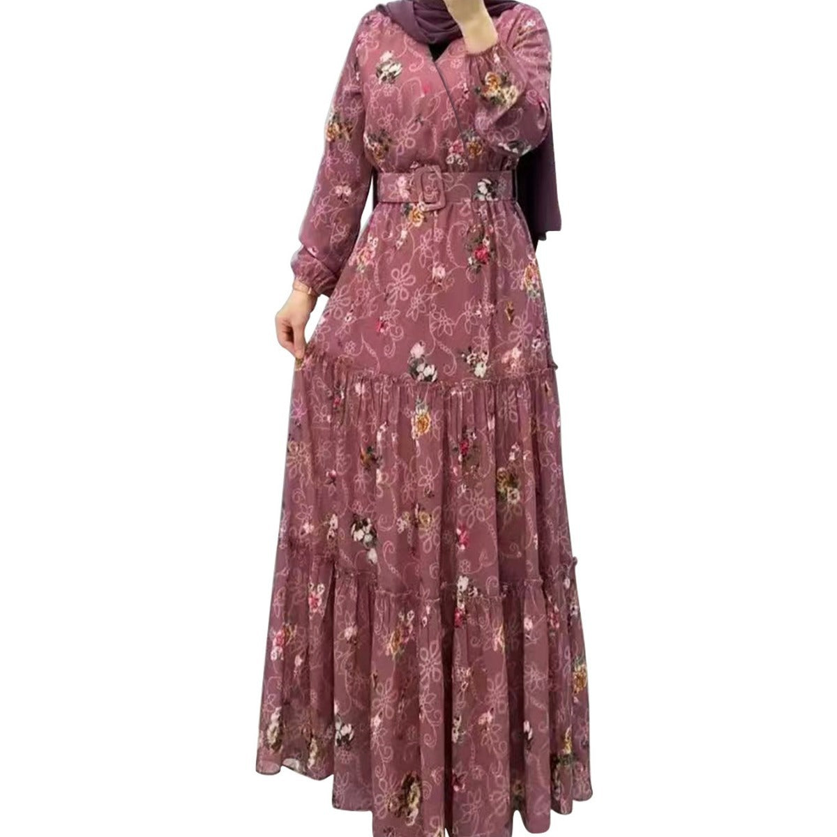 MS520# Fashion New Floral High Neck Long Dress for Women with Elegant