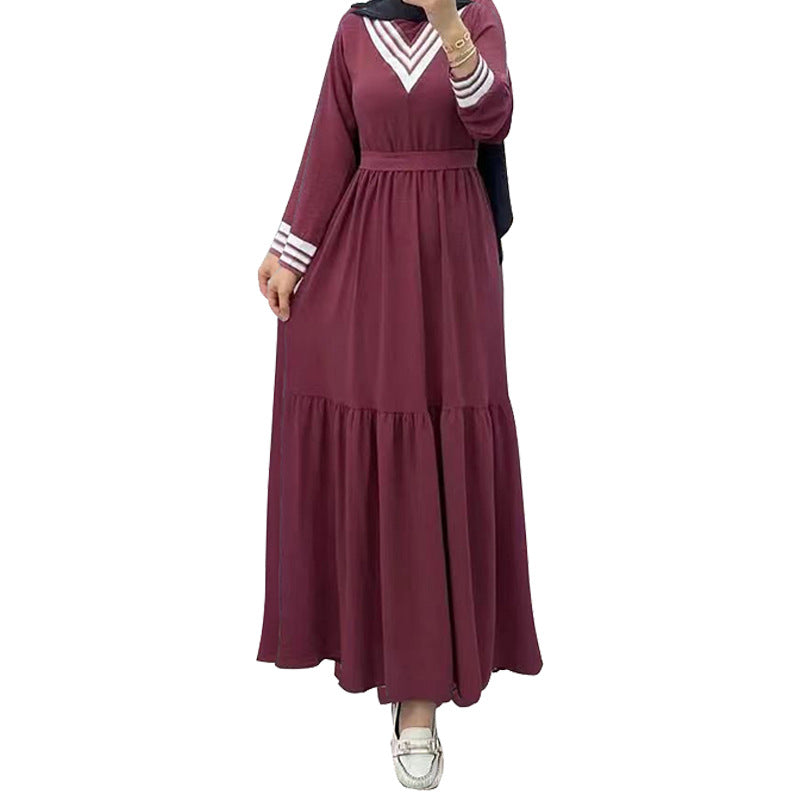 MS523# Hot Selling New Arrivals Casual Loose Dress for Women with Fashionable Pure Color Splicing Belt