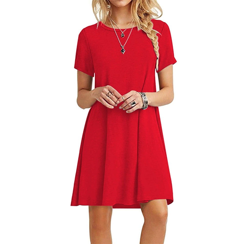 FS305#Vestido suelto tipo camiseta, sencillo y casual para mujer