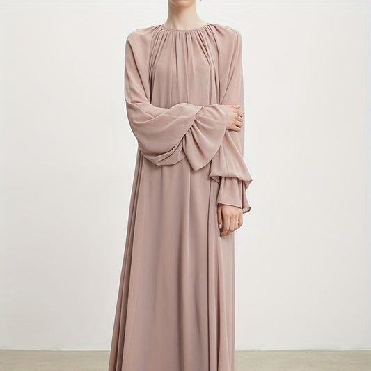 MS473#Vestido musulmán de silueta plisada con mangas estilo flapper y doble gasa