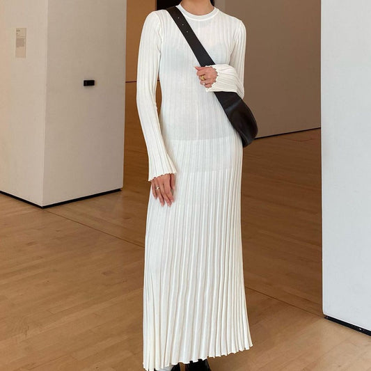 MS415#Suéter vestido largo con tirantes finos y falda de lana