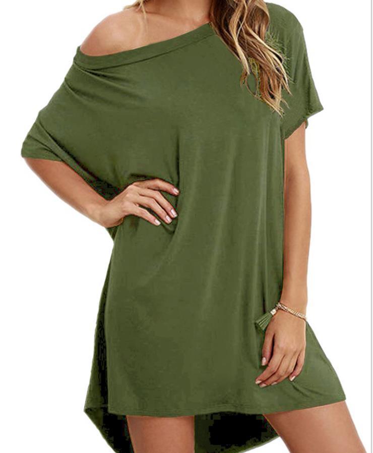 FS304#El elegante y moderno vestido irregular con cuello redondo y hombros descubiertos