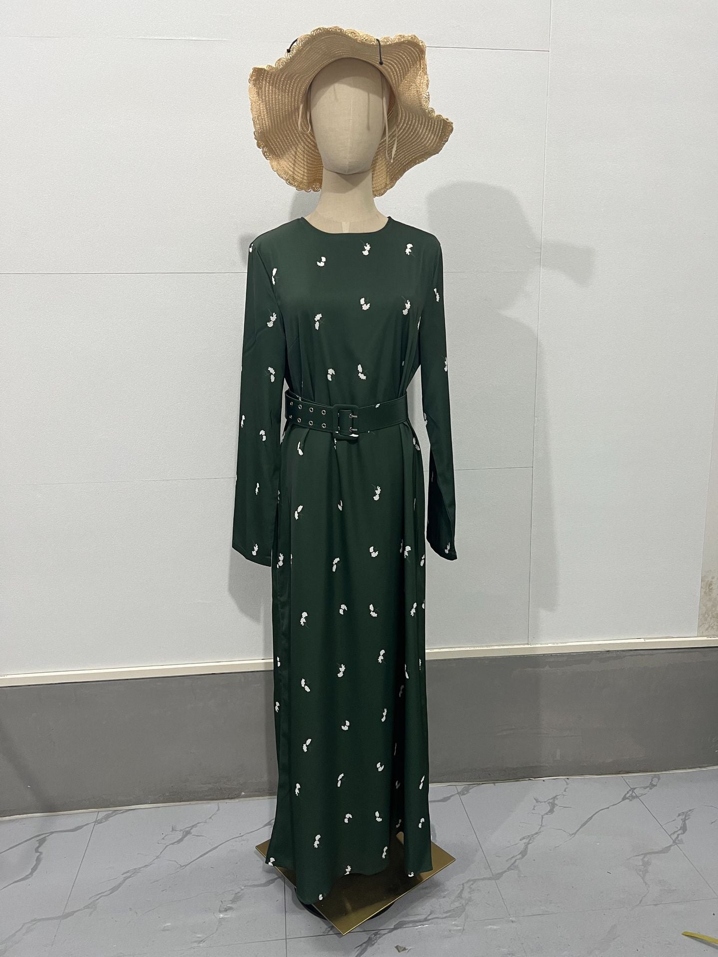MS413#Vestido ajustado con volantes y manga larga de temperamento moderno