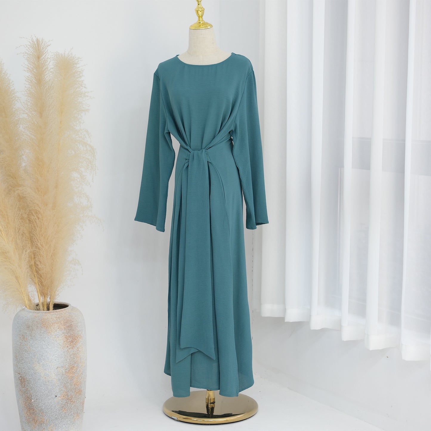 MS587#Elegante vestido abaya con cordones
