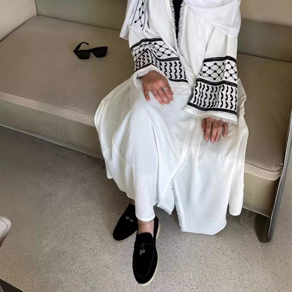 Bata tipo cárdigan bordada MS599#Abaya
