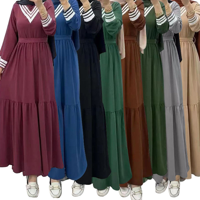 MS523# Hot Selling New Arrivals Casual Loose Dress for Women with Fashionable Pure Color Splicing Belt