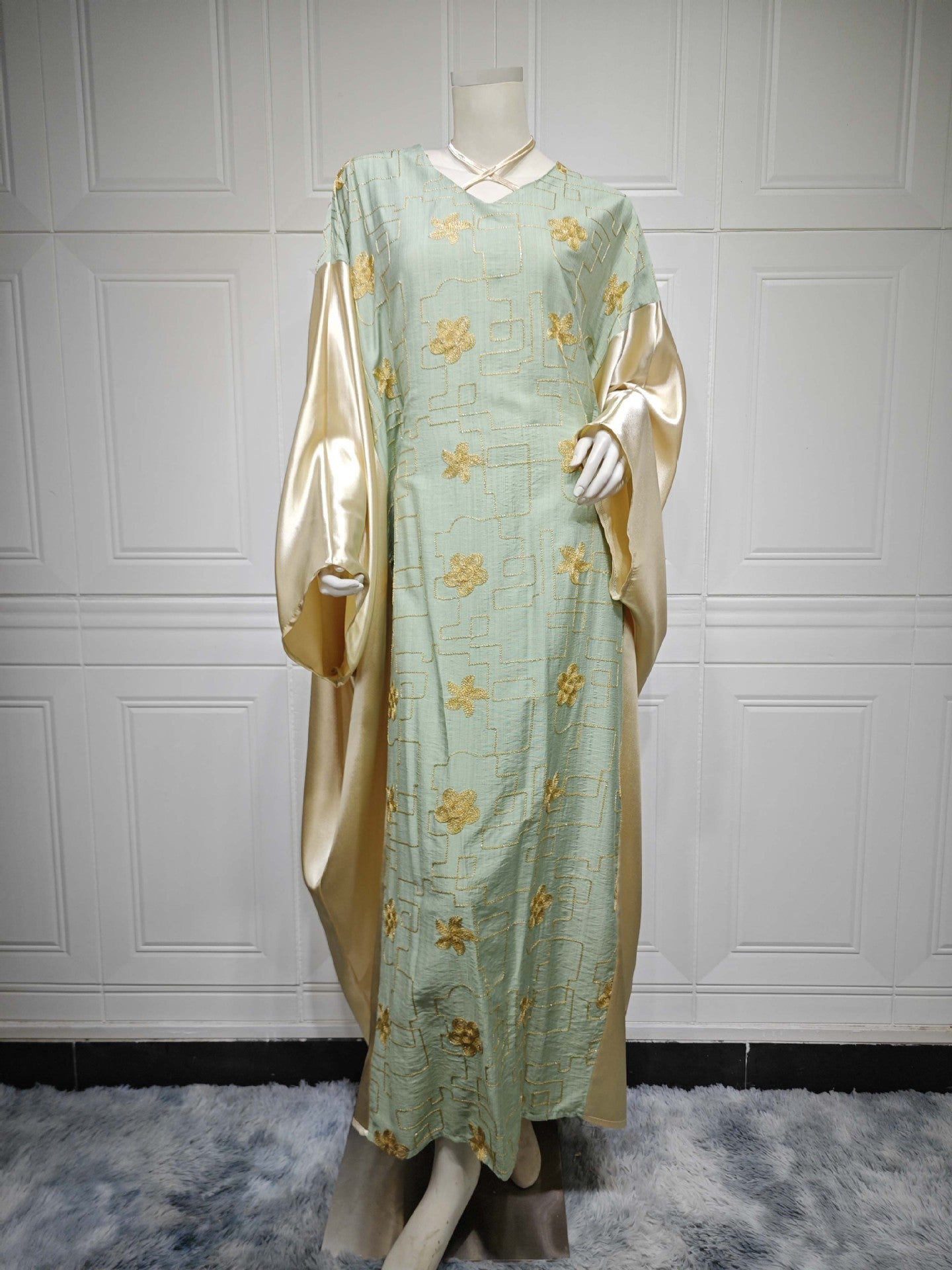 MS550#Vestido de bloque de color bordado para mujer musulmana de Dubai árabe
