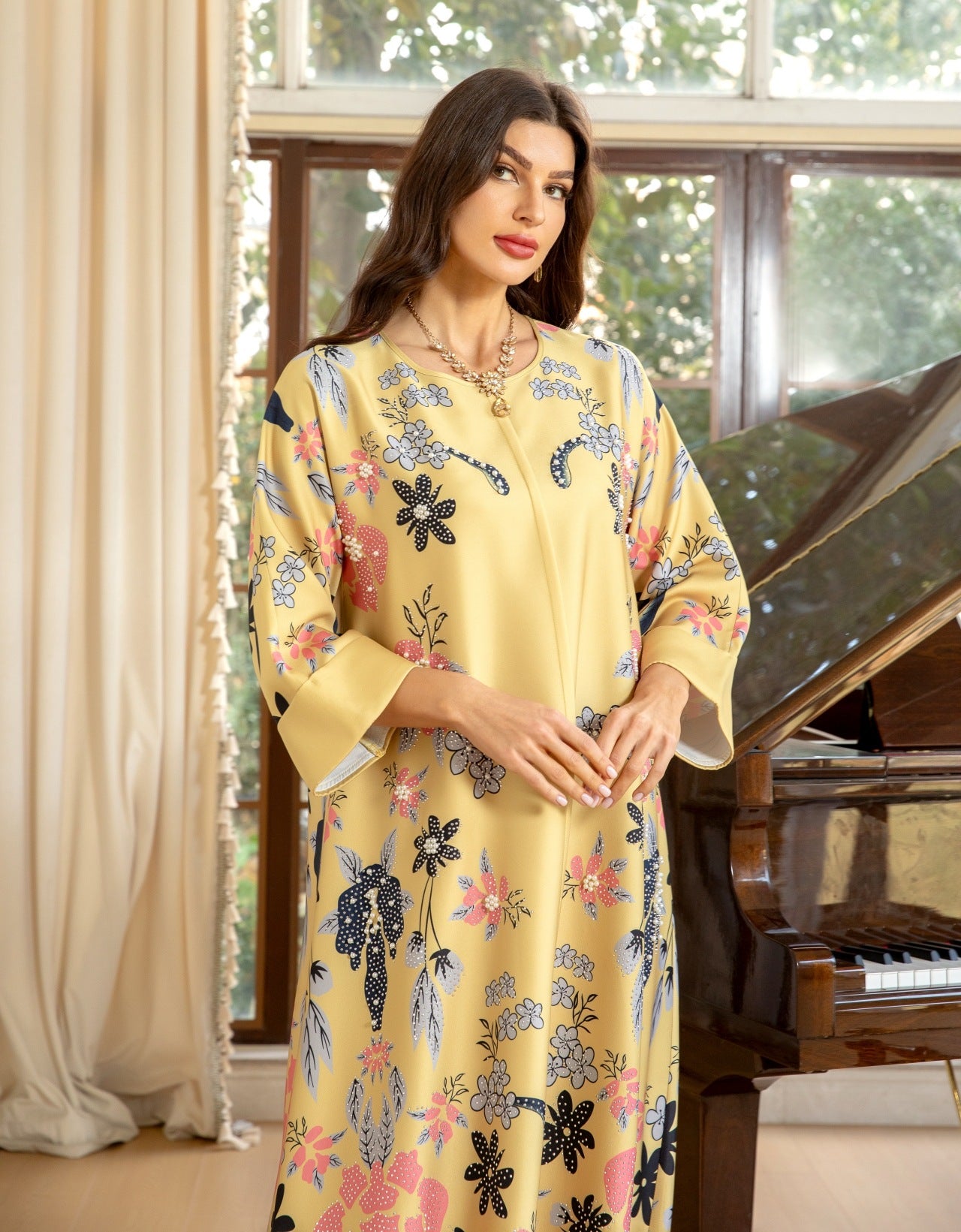 MS570#Fashion Arabian Dubai Burning Flower Hot Diamond Dress Middle East Hot Sale Women's Robe2024