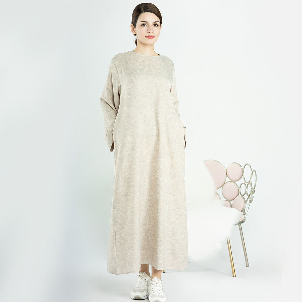 Vestido informal de color liso estilo turco de Dubái para mujer de talla grande MS543
