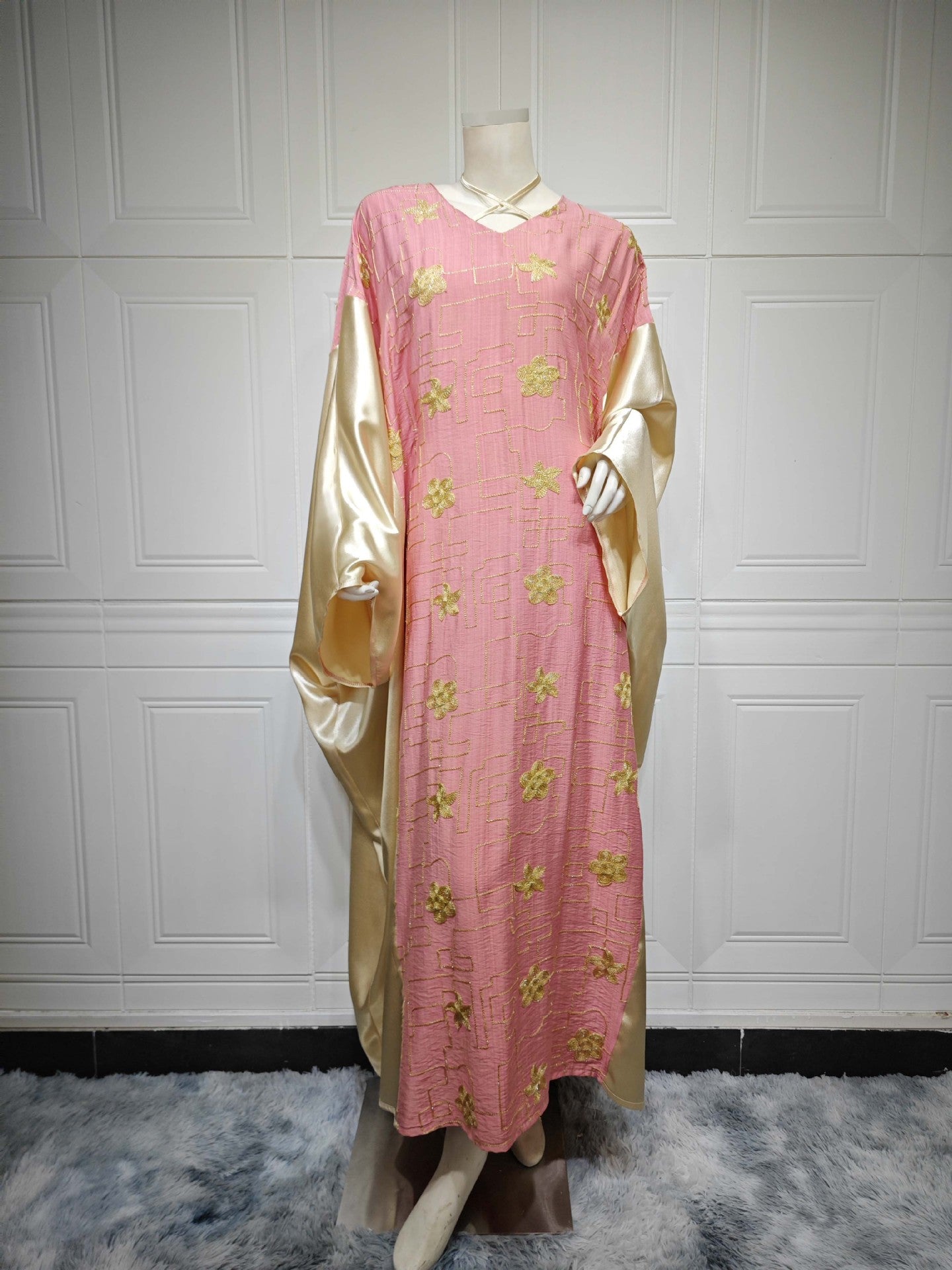 MS550#Vestido de bloque de color bordado para mujer musulmana de Dubai árabe