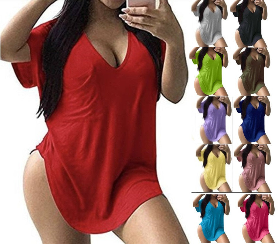 FS308#Camiseta informal de cuello redondo para mujer, talla grande, camisetas de verano