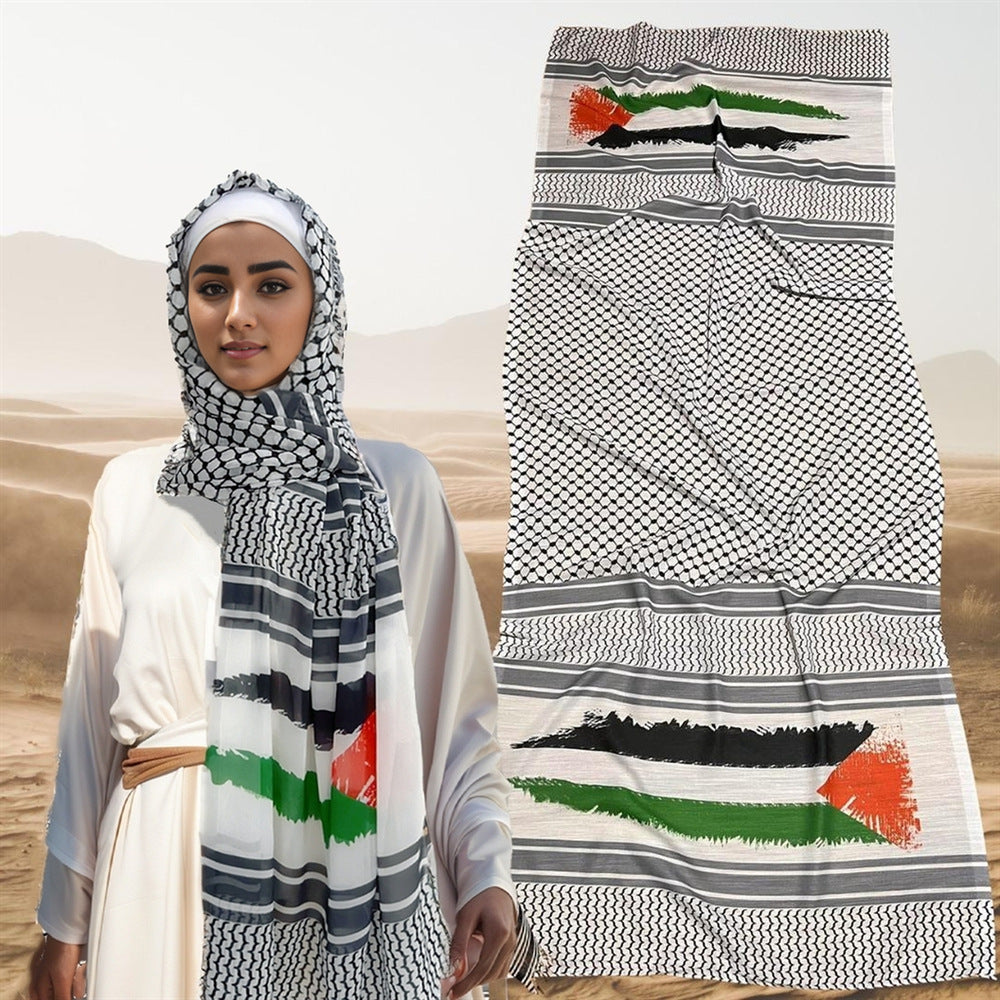 TJ600#Pañuelo para la cabeza con estampado de gasa