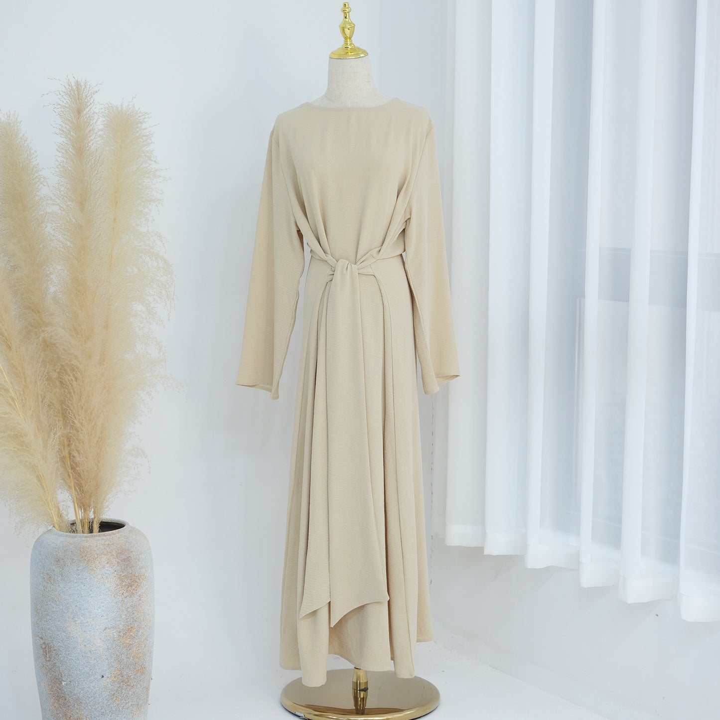 MS587#Elegante vestido abaya con cordones