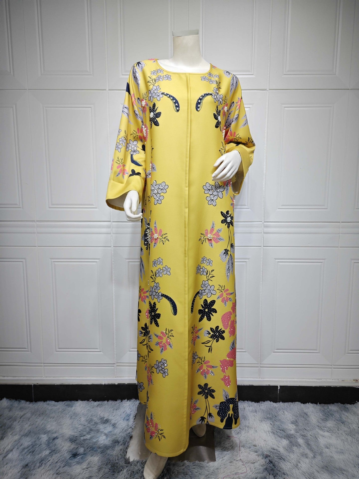 MS570#Fashion Arabian Dubai Burning Flower Hot Diamond Dress Middle East Hot Sale Women's Robe2024