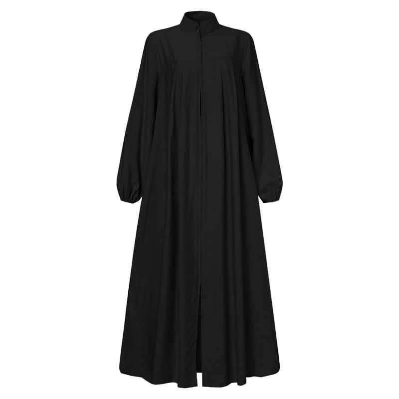 MS597#Vestido holgado de color liso con temperamento tipo cárdigan con cremallera