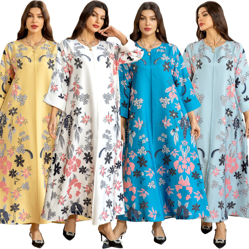 MS570#Fashion Arabian Dubai Burning Flower Hot Diamond Dress Middle East Hot Sale Women's Robe2024
