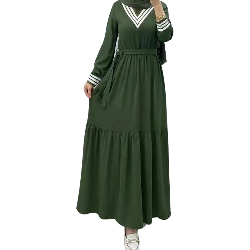 MS523# Hot Selling New Arrivals Casual Loose Dress for Women with Fashionable Pure Color Splicing Belt