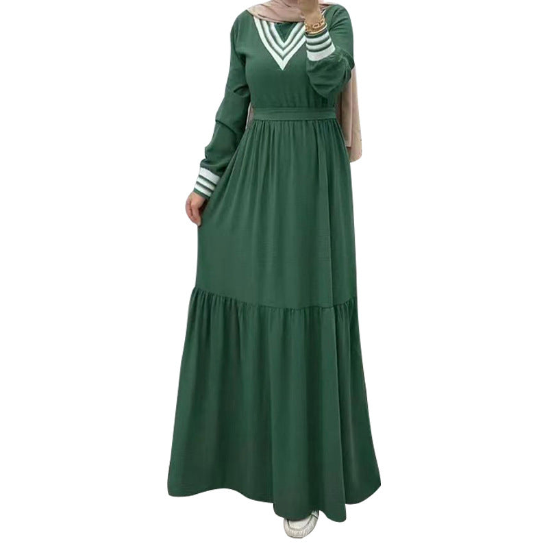 MS523# Hot Selling New Arrivals Casual Loose Dress for Women with Fashionable Pure Color Splicing Belt