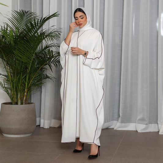 MS326#Bata abaya de retazos blanca para mujer, moderadamente holgada (SIN vestido interior)