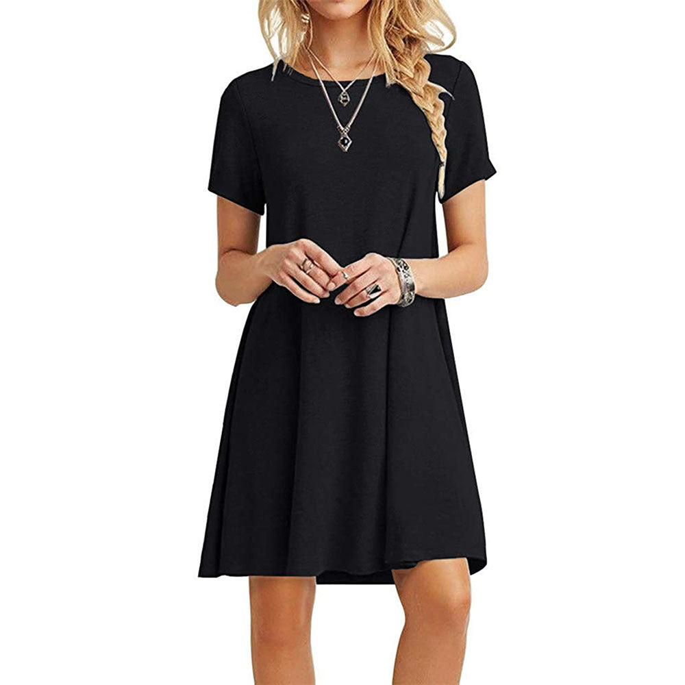 FS305#Vestido suelto tipo camiseta, sencillo y casual para mujer