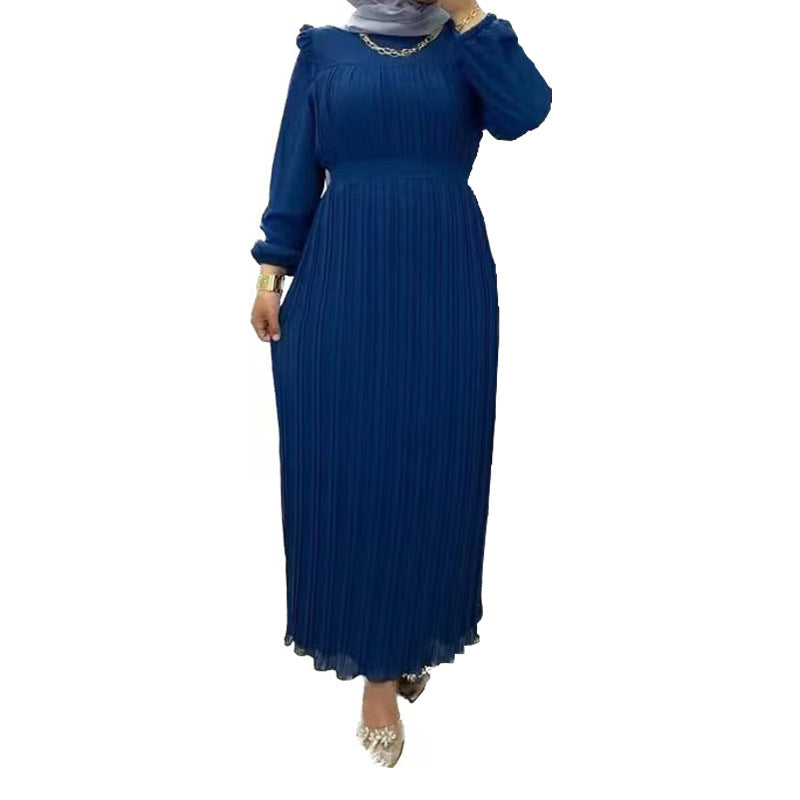 MS518#Women's solid color high-neck fashion loose dress with belt
