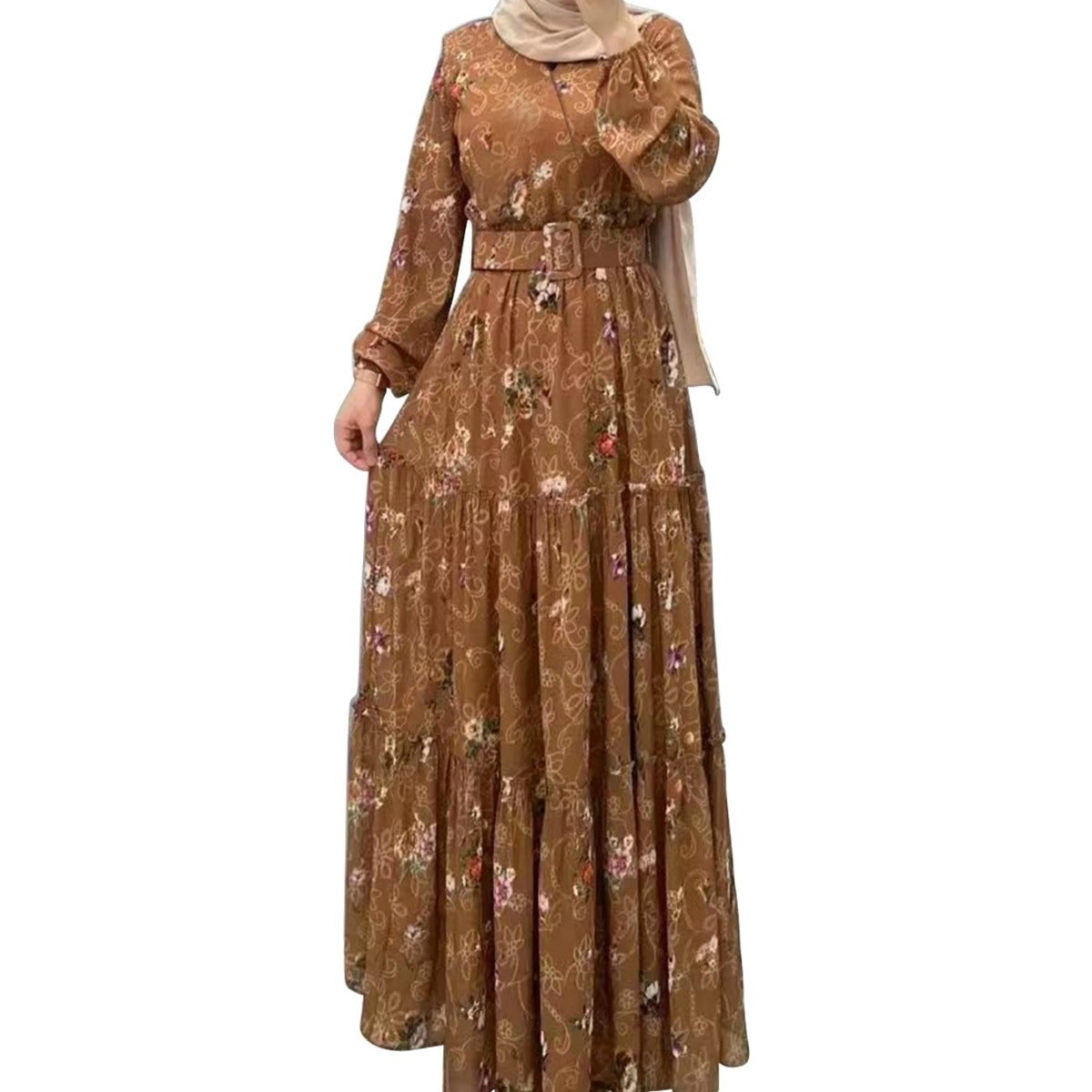 MS520# Fashion New Floral High Neck Long Dress for Women with Elegant