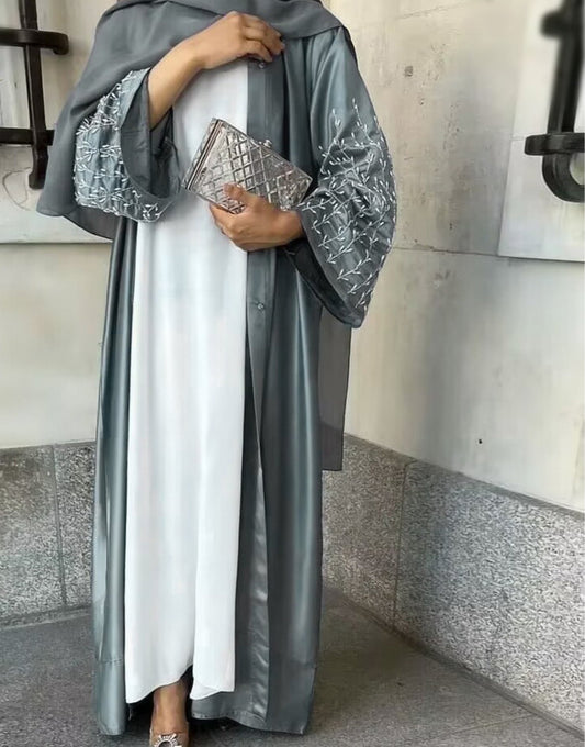 MS581#Vestido de fiesta diario de color sólido hecho a mano con cuentas