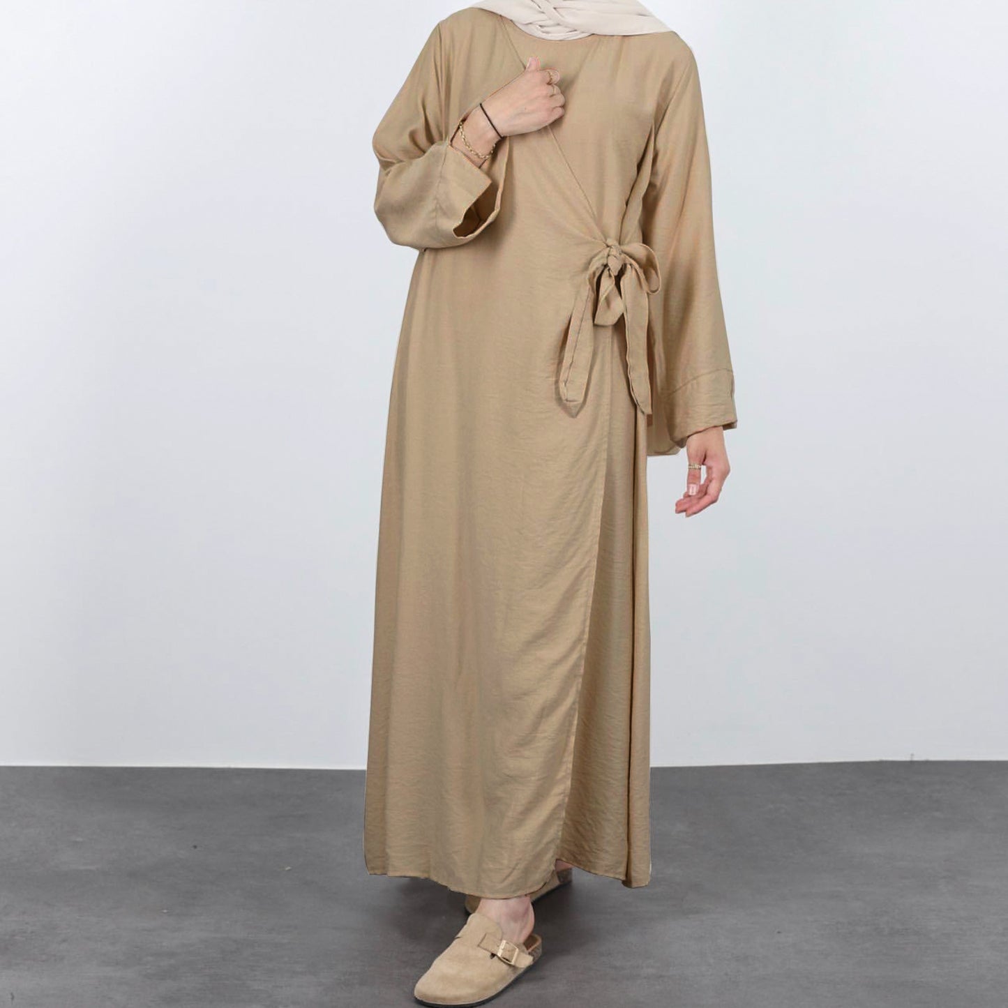 MS580#Dubai Vestido largo de encaje de color liso de Europa del Oriente Medio y América