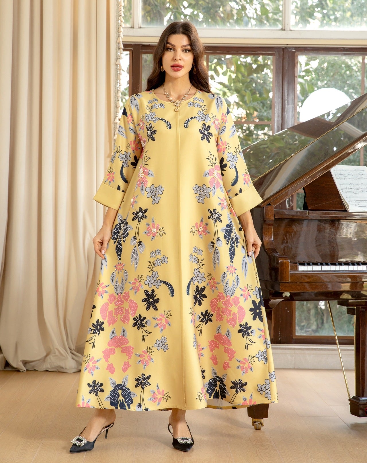 MS570#Fashion Arabian Dubai Burning Flower Hot Diamond Dress Middle East Hot Sale Women's Robe2024