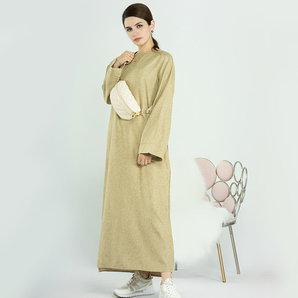 Vestido informal de color liso estilo turco de Dubái para mujer de talla grande MS543