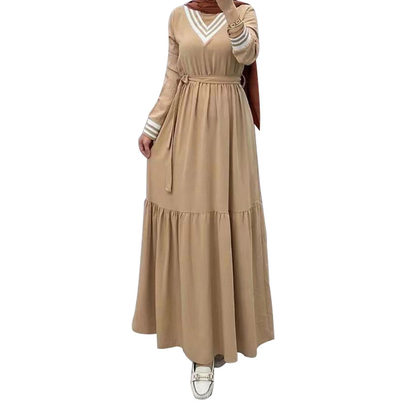 MS523# Hot Selling New Arrivals Casual Loose Dress for Women with Fashionable Pure Color Splicing Belt