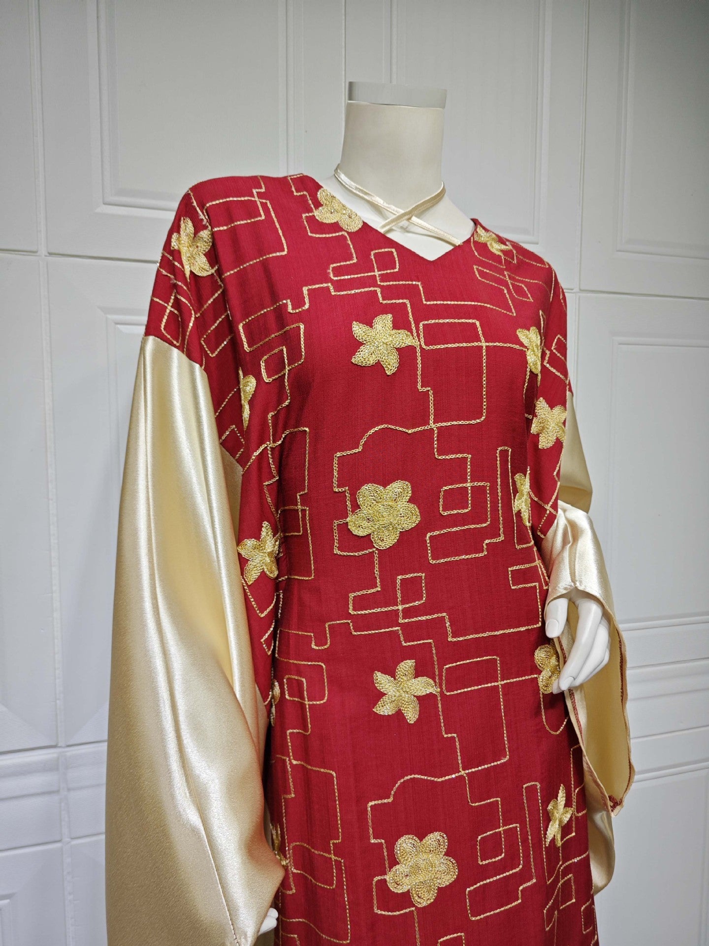MS550#Vestido de bloque de color bordado para mujer musulmana de Dubai árabe