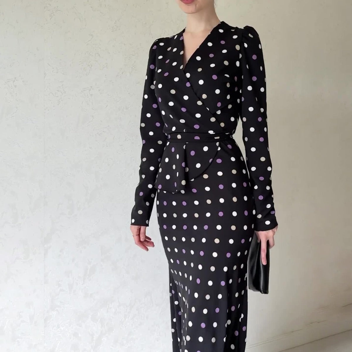 MS445#Vestido de lunares con cordones en la cintura para mujer