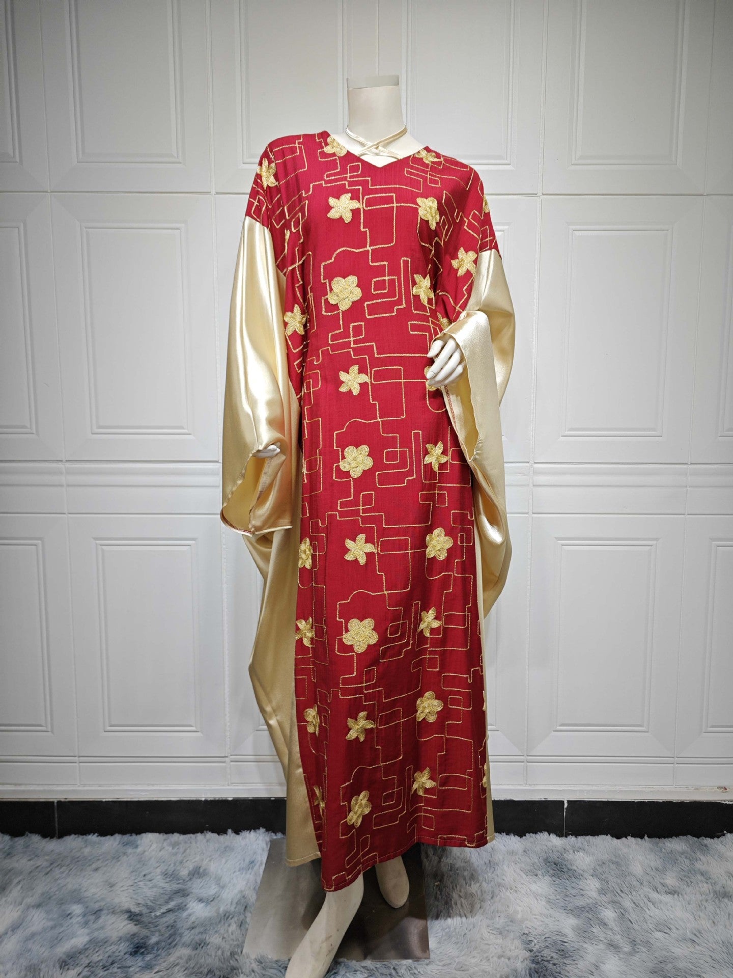 MS550#Vestido de bloque de color bordado para mujer musulmana de Dubai árabe