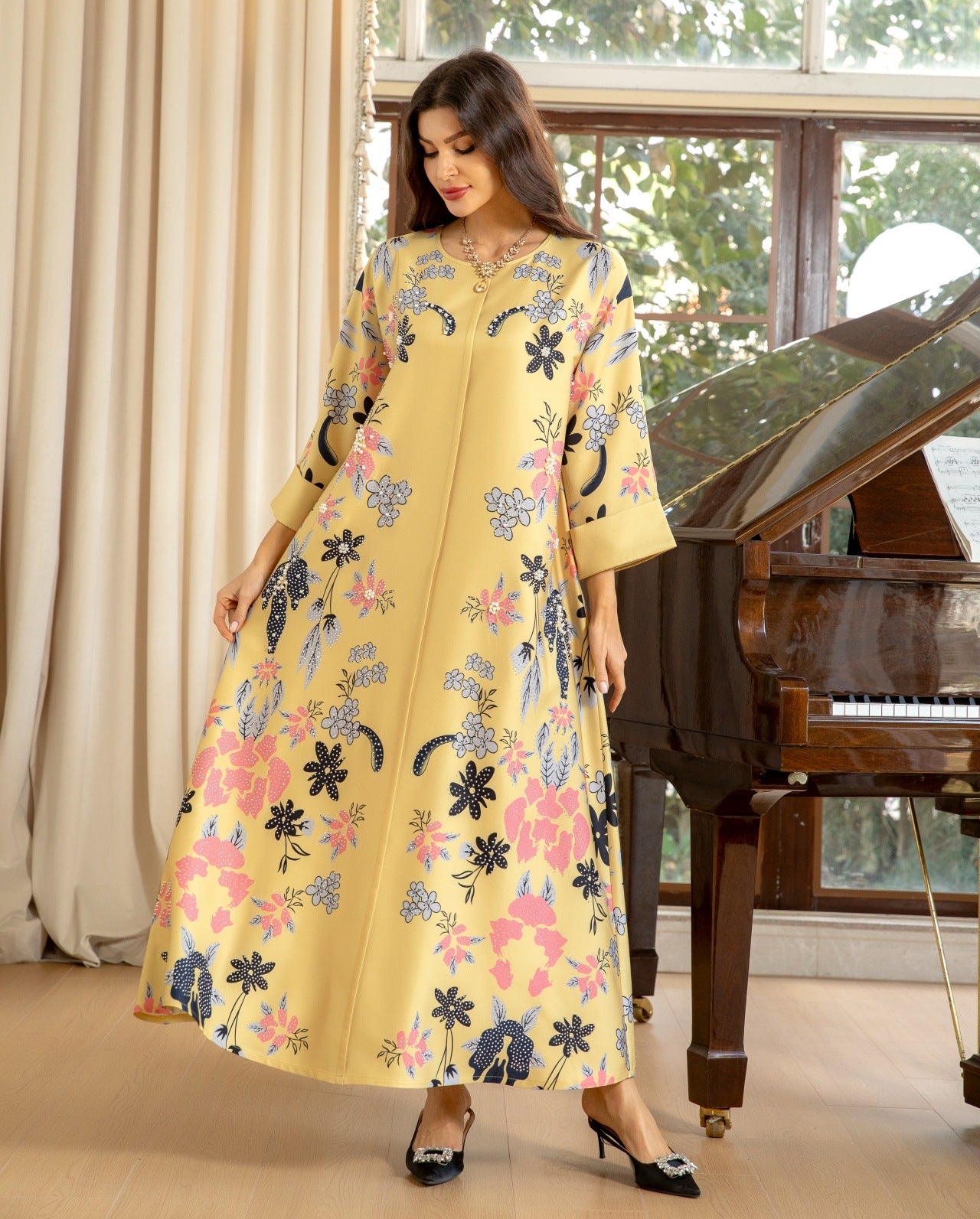 MS570#Fashion Arabian Dubai Burning Flower Hot Diamond Dress Middle East Hot Sale Women's Robe2024