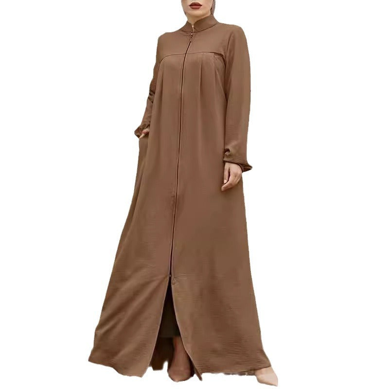 MS597#Vestido holgado de color liso con temperamento tipo cárdigan con cremallera