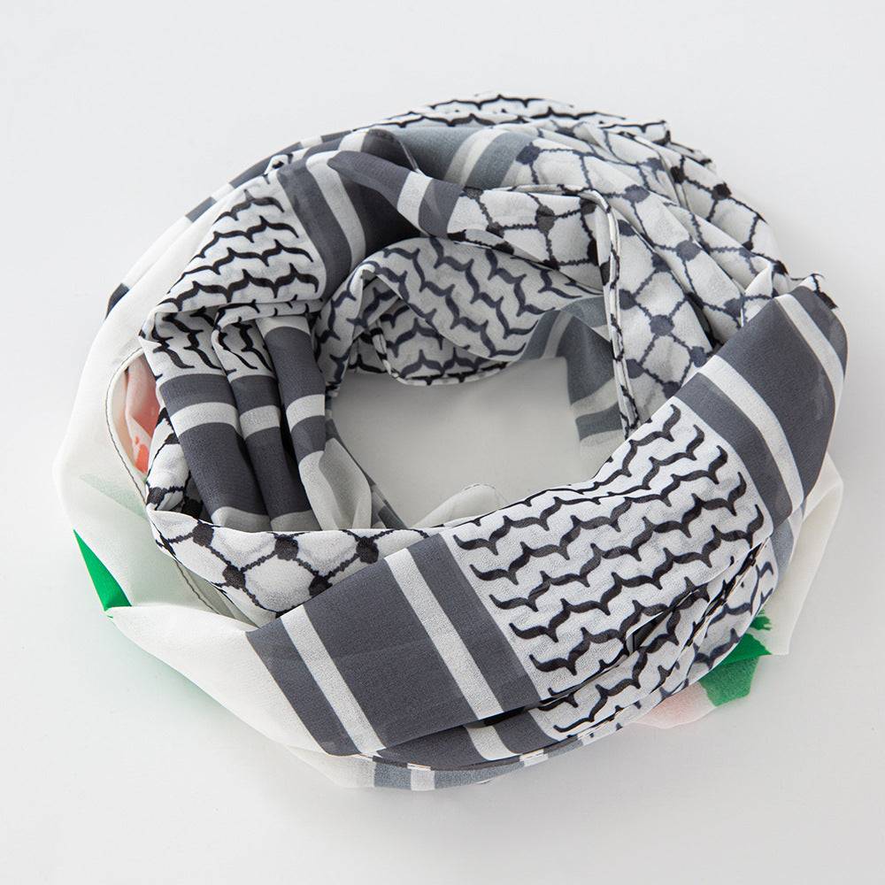 TJ600#Pañuelo para la cabeza con estampado de gasa