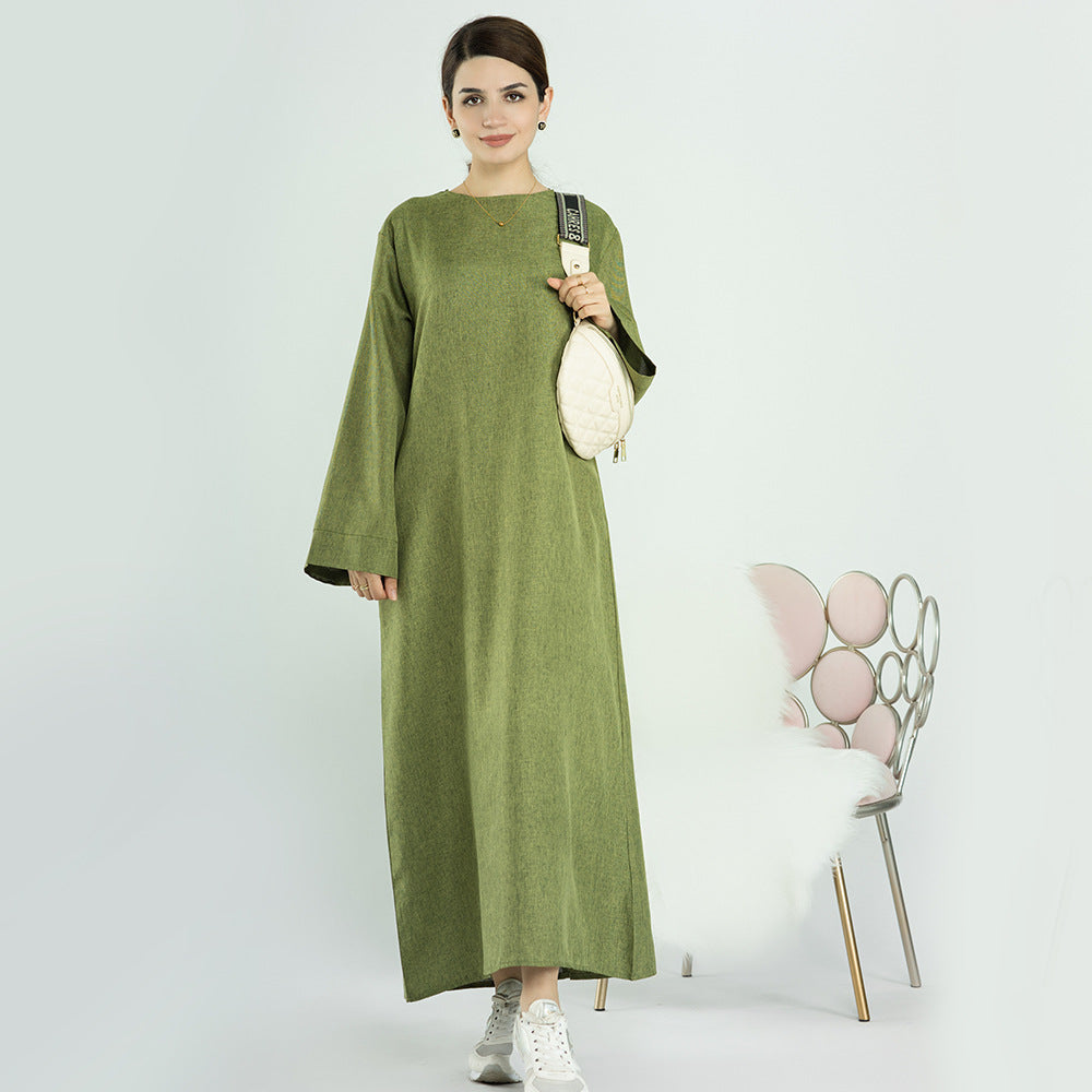 Vestido informal de color liso estilo turco de Dubái para mujer de talla grande MS543
