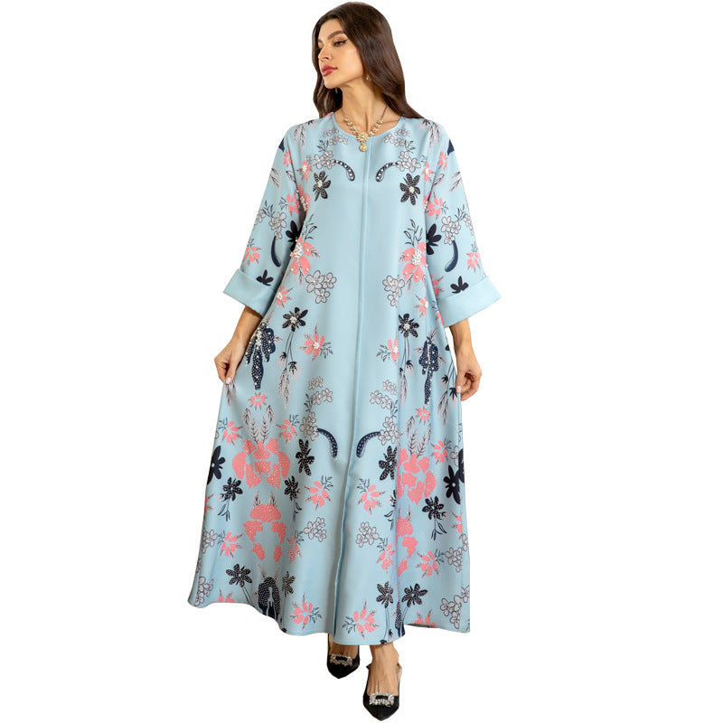 MS570#Fashion Arabian Dubai Burning Flower Hot Diamond Dress Middle East Hot Sale Women's Robe2024