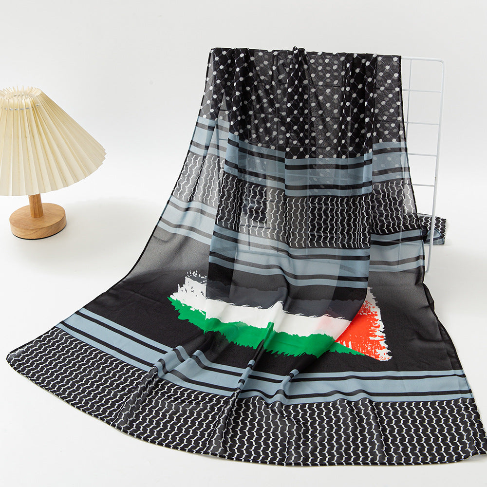 TJ600#Pañuelo para la cabeza con estampado de gasa
