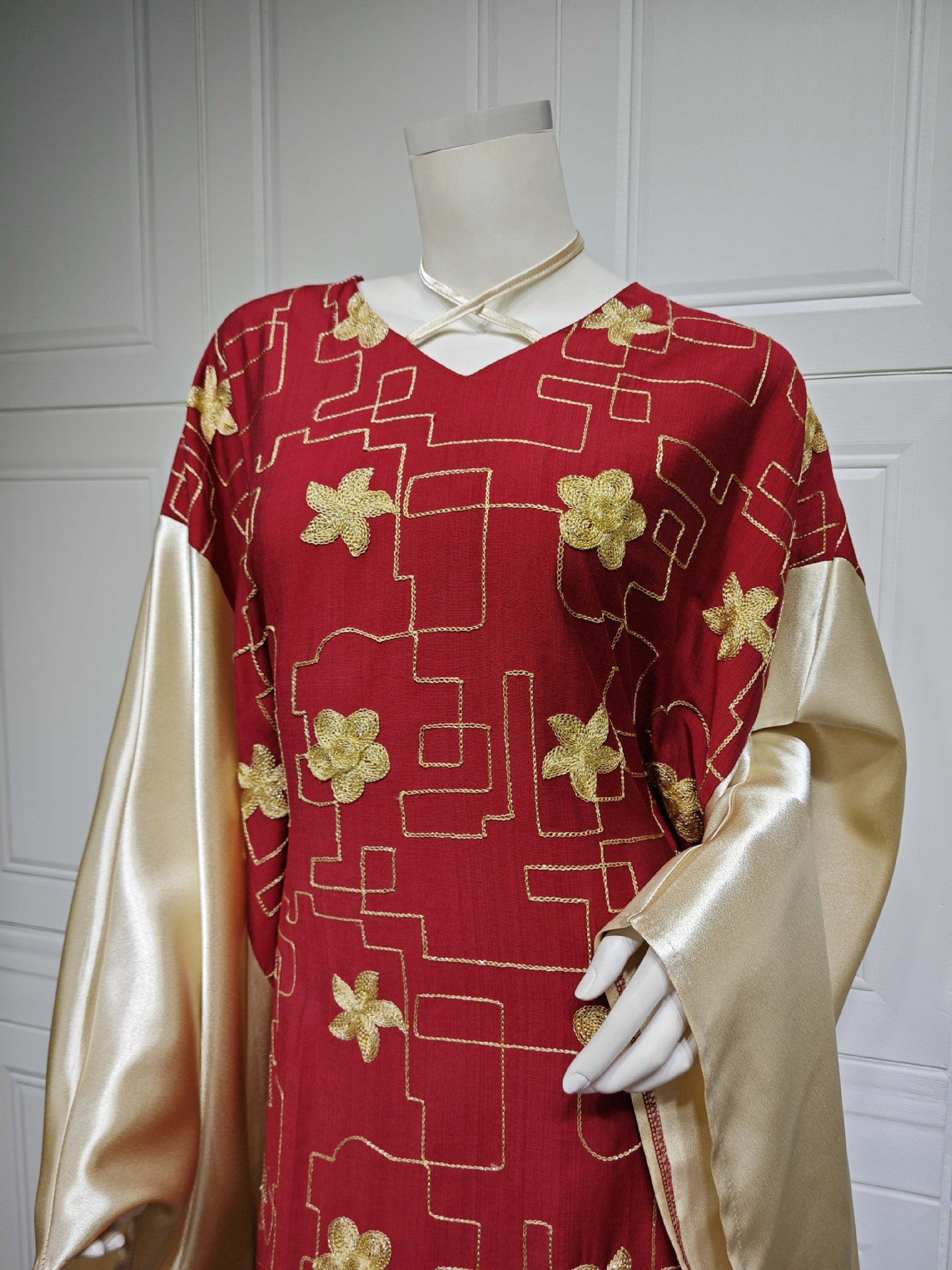 MS550#Vestido de bloque de color bordado para mujer musulmana de Dubai árabe