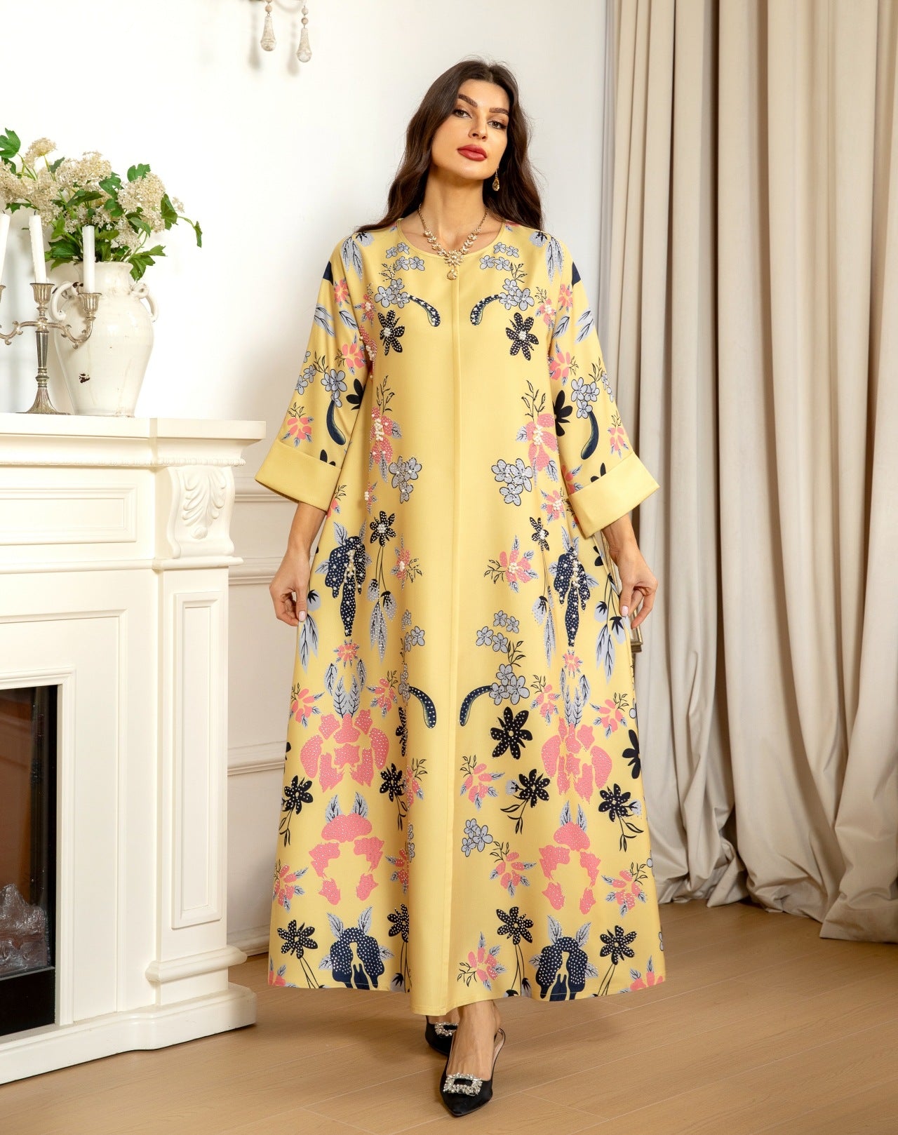 MS570#Fashion Arabian Dubai Burning Flower Hot Diamond Dress Middle East Hot Sale Women's Robe2024