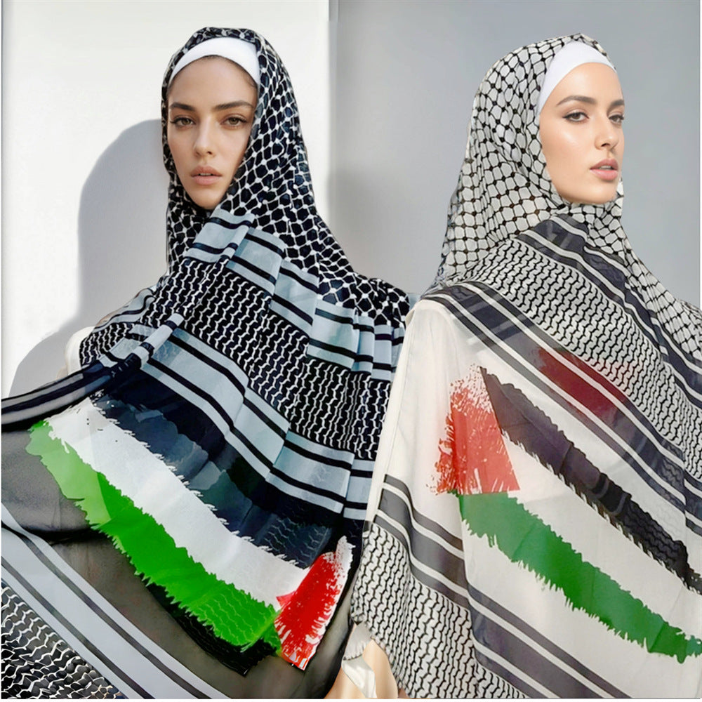 TJ600#Pañuelo para la cabeza con estampado de gasa