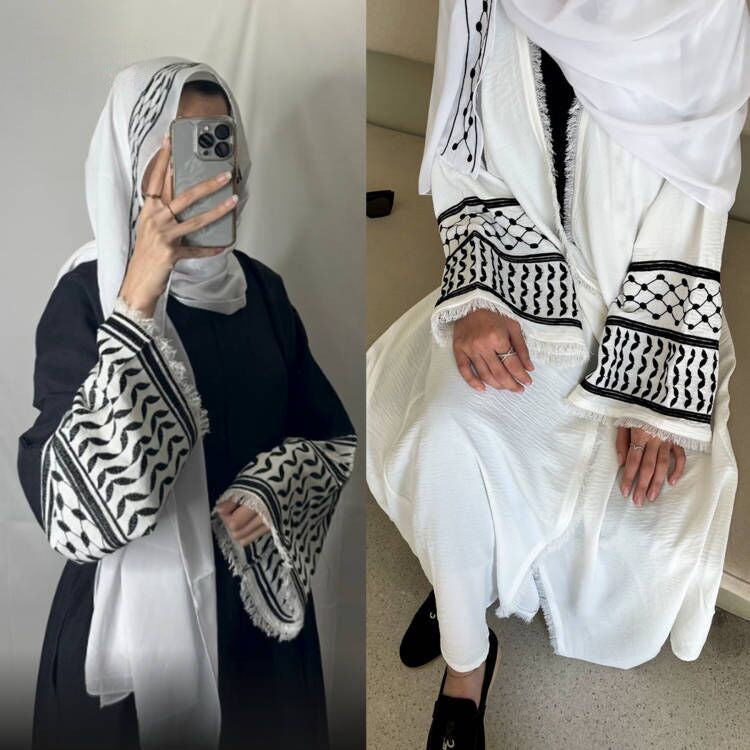 Bata tipo cárdigan bordada MS599#Abaya
