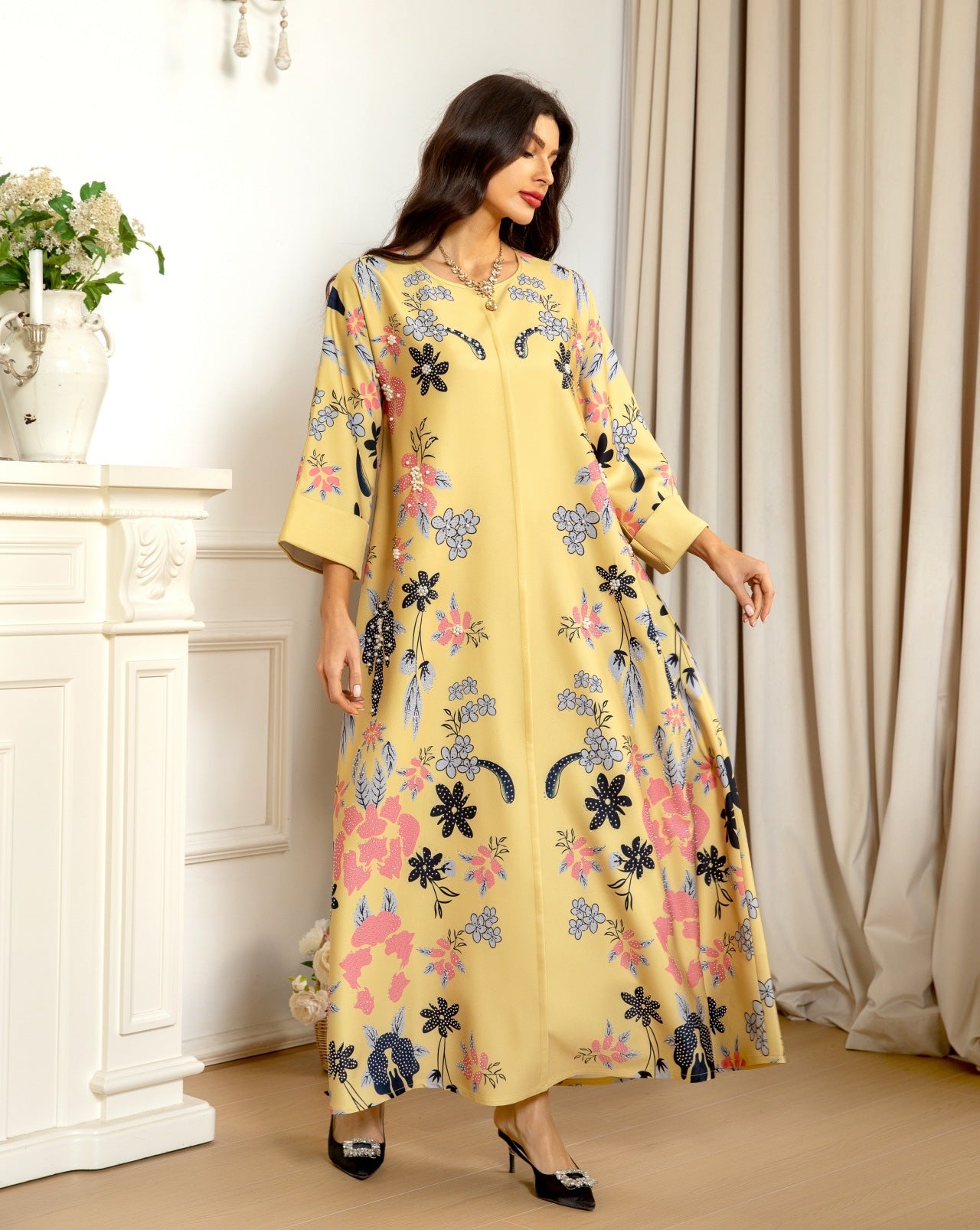 MS570#Fashion Arabian Dubai Burning Flower Hot Diamond Dress Middle East Hot Sale Women's Robe2024