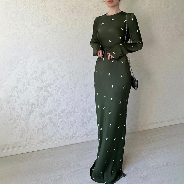 MS413#Vestido ajustado con volantes y manga larga de temperamento moderno