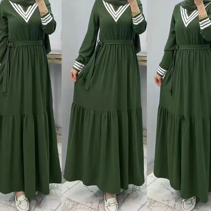 MS523# Hot Selling New Arrivals Casual Loose Dress for Women with Fashionable Pure Color Splicing Belt