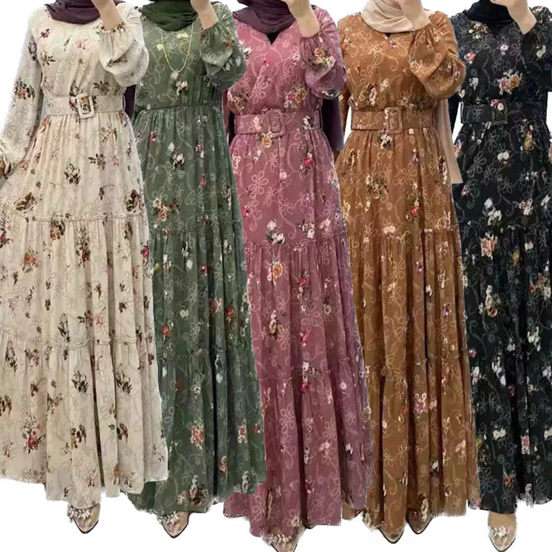 MS520# Fashion New Floral High Neck Long Dress for Women with Elegant