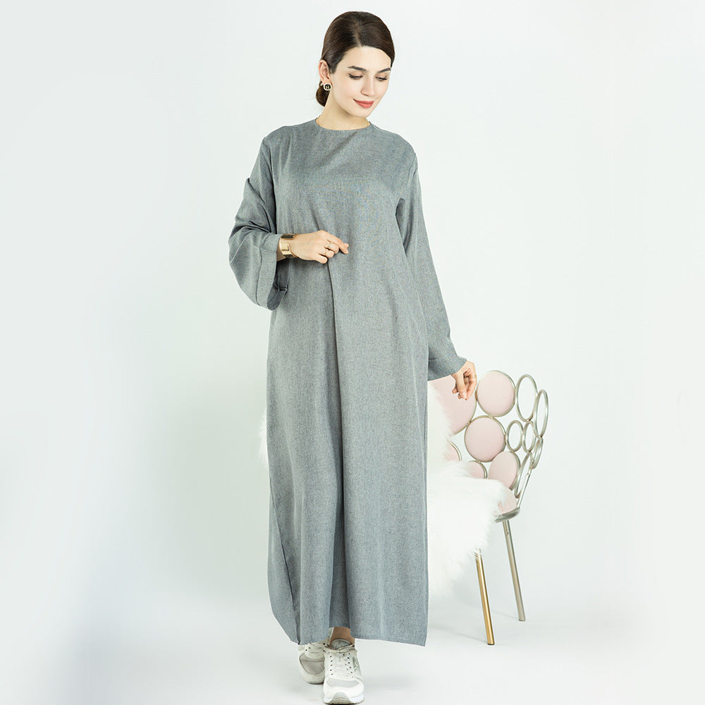 Vestido informal de color liso estilo turco de Dubái para mujer de talla grande MS543